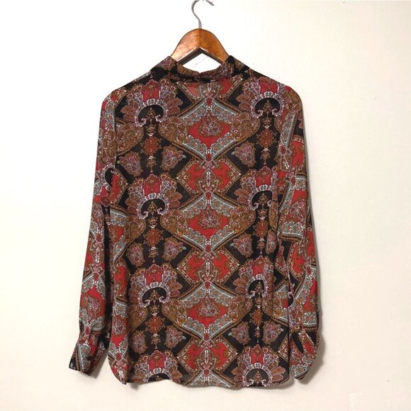 MG Originals Womens Long Sleeve Paisley Button-Up Shirt Size L 100% Polyester Bo - Picture 2 of 5